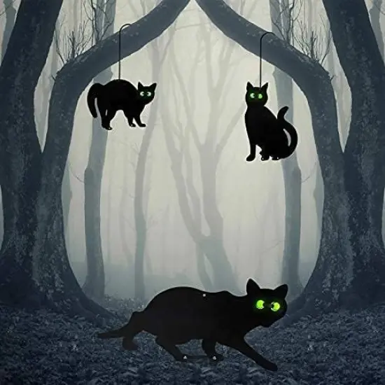 3 Pack Halloween Metal Black Cats with Reflective Eyes {3}