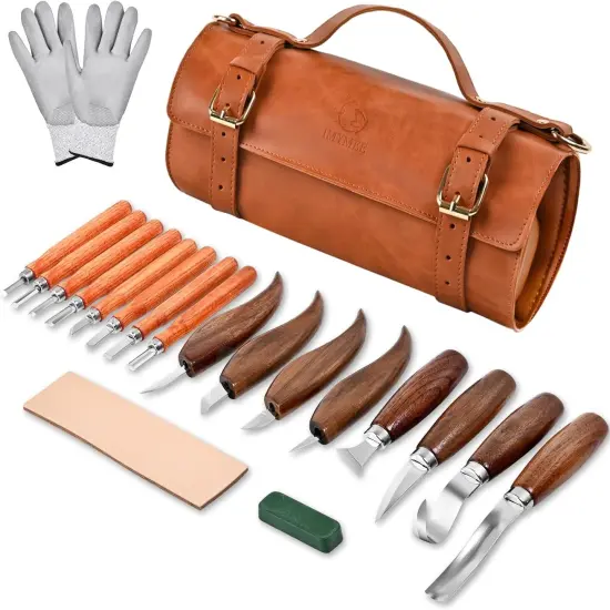 21Pcs Wood Carving Tools with Leather Storage Bag {1}