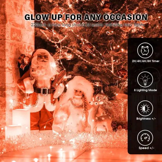 Fairy Lights 72ft 220 LED USB Twinkle Christmas String Lights Plug in(Orange） {2}