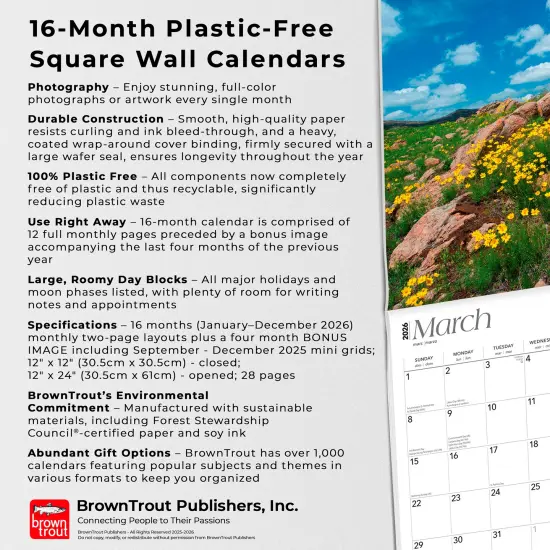 Oklahoma Wild & Scenic | 2026 12 x 24 Inch (Hanging) Monthly Square Wall Calendar | Plastic-Free {6}