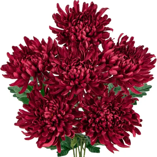 Large Heads Chrysanthemums Artificial Flowers-Fall Decor 6 Stems 26''Autumn Mum Fake Flowers Bouquet {1}