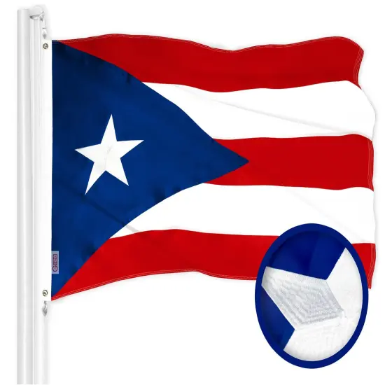 G128 Puerto Rico Puerto Rican Flag | 2x3 Ft | ToughWeave Series Embroidered 300D Polyester | Embroidered Design, Indoor/Outdoor, Brass Grommets {1}