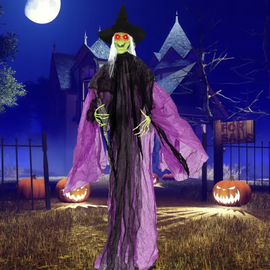 7.2 ft Halloween Standing Witch with Lighted Eyes and Automatic Arm Movement {5}