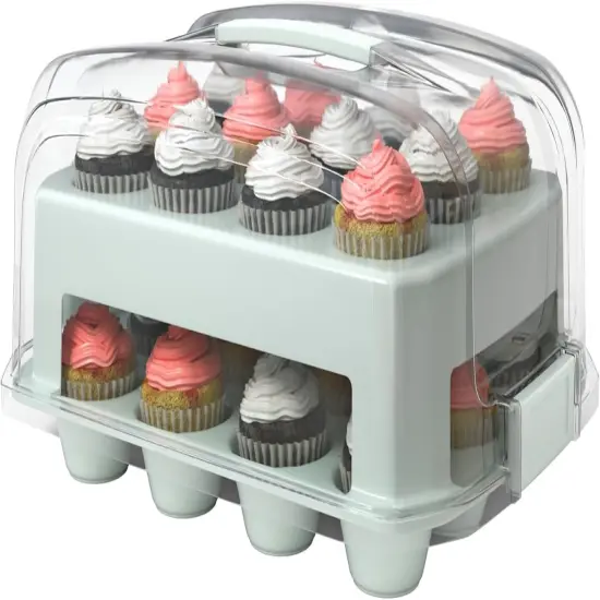 Cupcake Carrier, Green Cupcake Holder Carries 24 Standard-Size Cupcakes, Muffin Traveler Two Tier Stand Reusable Cupcake Box {1}