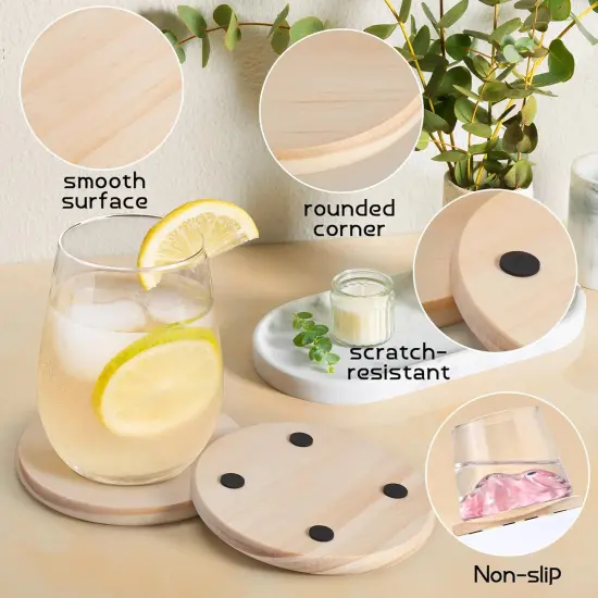 12 PCS 5 Inch Unfinished Wood Coasters,4 Inch Wooden Blanks with Non-Slip Pads {4}