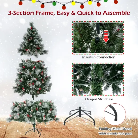 Costway 7 FT Pre-Lit Artificial Christmas Tree Hinged with Pine Needles 400 LED Lights {4}