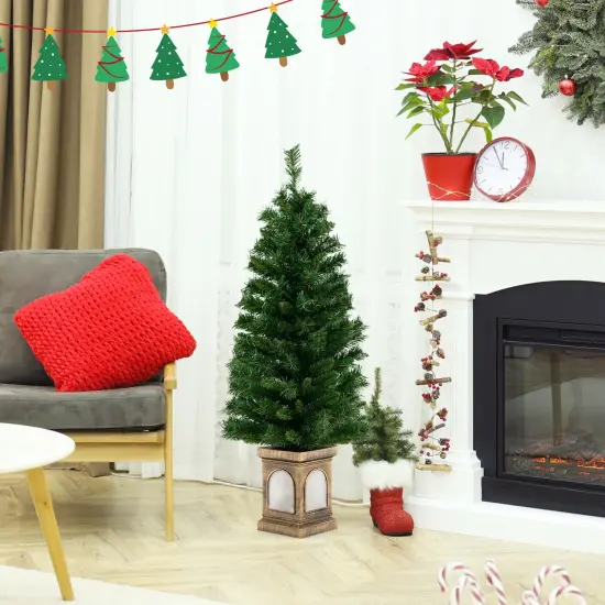 Costway 4 FT Pre-Lit Potted Christmas Tree Artificial Entrance Decor with 3 Lighting Modes {2}