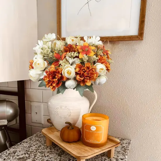 2 Pcs Artificial Fall Flowers Bouquets 2 Colors {5}