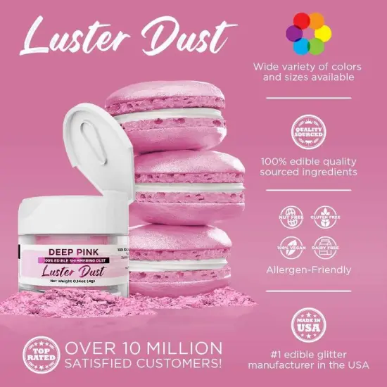 Bakell - Deep Pink Luster Dust (4g, 1x Jar) Edible Vegan Dust & Paint for Baking, Desserts and Beverages {2}