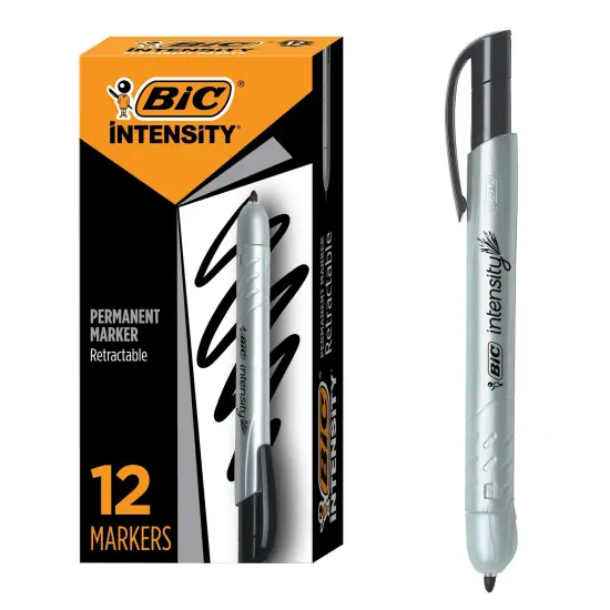 BIC Intensity Retractable Permanent Markers, Fine Bullet Tip, Black, 12-Count Pack, Permanent Markers for Teachers and Office Supplies {2}