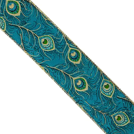 Designer's Shop WR 63-5083 Peacock Green Gold edge 2.5" wired edge ribbon 10 yard spooled {4}