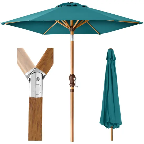 Best Choice Products 10ft Outdoor Woodgrain Pattern Steel Market Patio Umbrella w/ Crank, Tilt Cerulean {1}