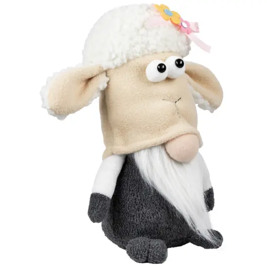 Northlight Plush Springtime Floral Sheep Gnome Easter Decoration - 9" - Gray and White {4}