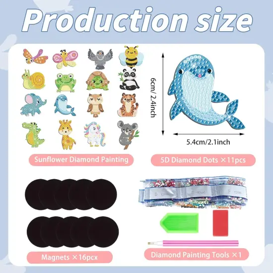 16 Pcs Diamond Painting Magnets Spring Diamond Art Magnet Kits for Adults Animals Rhinestones Refrigerator Stickers for Fridge DIY Crafts Toy Gifts {2}