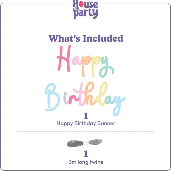 HOUSE OF PARTY Happy Birthday Banner | Cursive Birthday Sign for Party Decor, Backdrop {2}