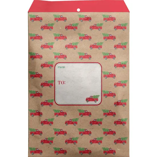 Pack/6: Red Pickup Truck Theme Mailing Envelope - 6 x 1/2 x 9-1/2" {2}