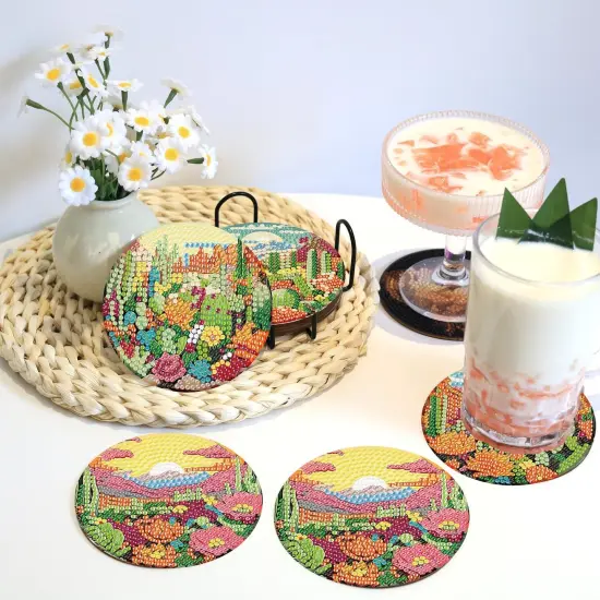 8 Pcs Diamond Painting Art Coasters with Holder Kit for Adults {4}