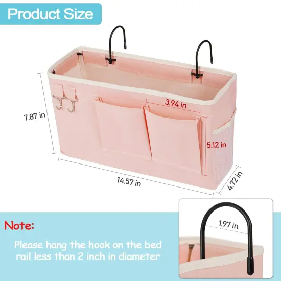 Bedside Caddy/Bedside Storage Bag Hanging Organizer for Bunk and Hospital Beds,Dorm Rooms Bed Rails,Can be Placed Glasses,Books,Mobile Phones,Keys (Light Pink) {4}