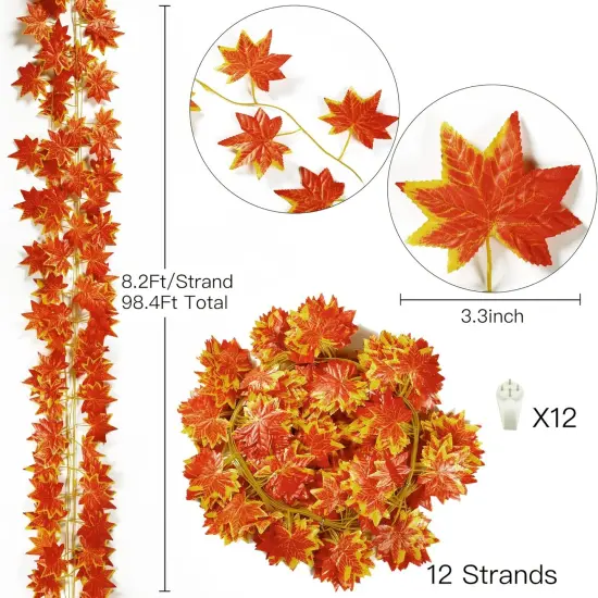 12 Pack 92Ft Fall Leaf Garland - Red {2}