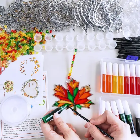 24 Sets Fall Leaf Suncatchers Ornaments DIY Window Paint {3}