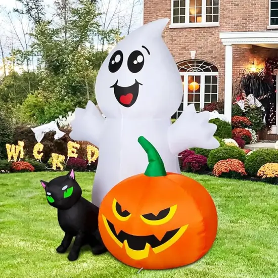 GOOSH Halloween Inflatable 5FT Ghost with Black Cat and Pumpkin with Built-in LEDs {4}