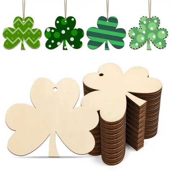 Wooden Shamrock Ornaments to Paint St. Patrick's Day Decoration Cutouts Unfinished 24PCS 3.5 x 3 inches, DIY Blank Unfinished Wood Discs Ornament for Home Farmhouse Crafts Hanging Spring Decorations {1}