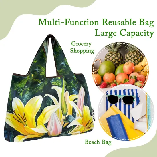 Wrapables Large Foldable Oil Painting Nylon Reusable Grocery Bag, Lilies {5}