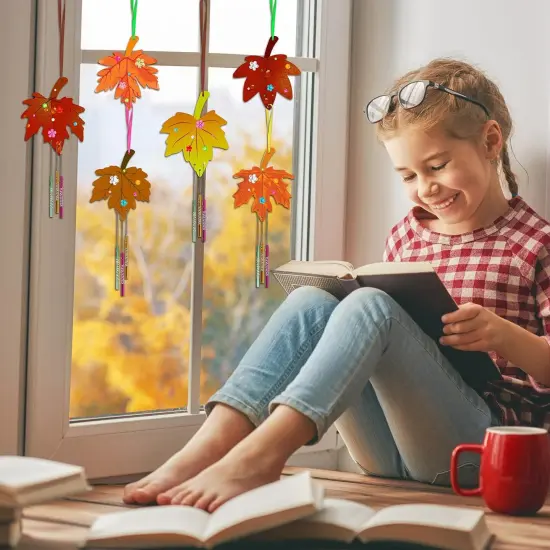 9 Pack Fall Wind Chime Kit for Kids Make You Own Maple Leaf Wind {4}