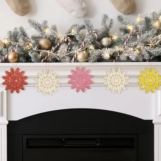 Wooden Christmas Snowflake Ornaments to Paint Christmas Winter Decoration Cutouts Unfinished 24PCS 3.5 inches, DIY Blank Unfinished Christmas Tree Ornament for Home Snowflakes Crafts Hanging {5}