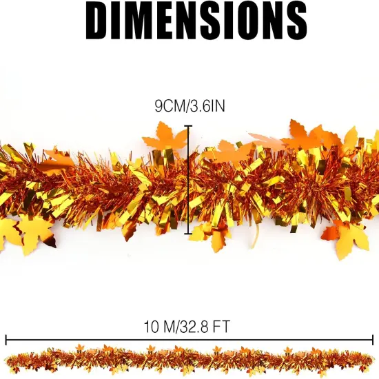 33FT Fall Tinsel Garland - Maple Leaf (Gold) {2}