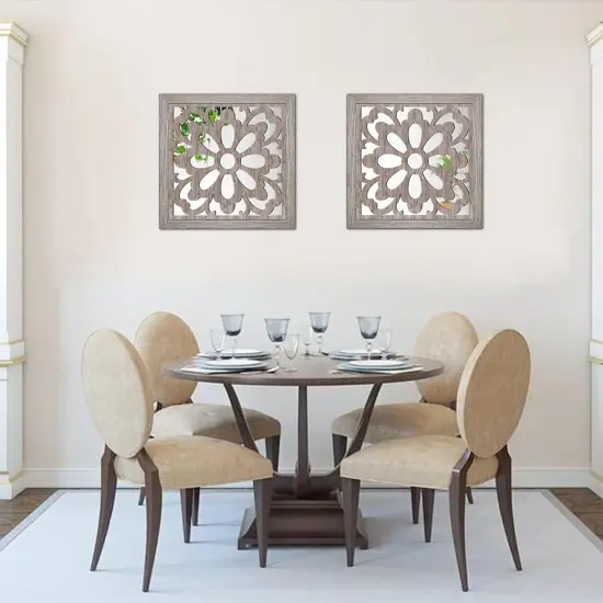 2pcs Set Square Mandala Cutout Wall Mirror Decor {2}