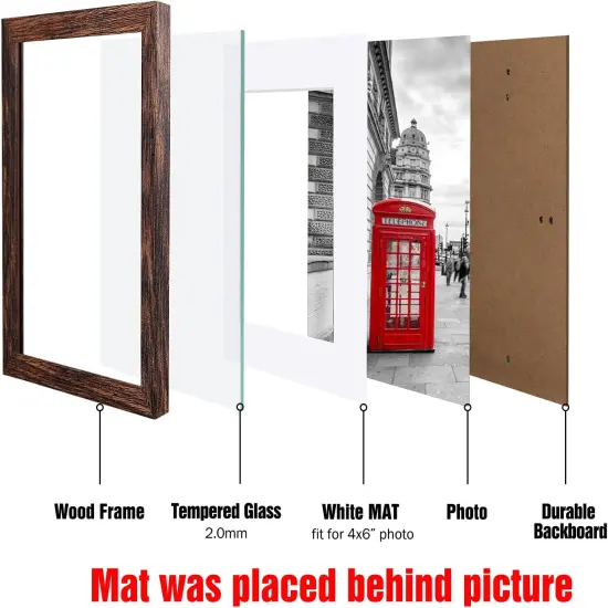 5x7 Picture Frame Distressed Farmhouse Wood Pattern Set of 4 with Tempered Glass {5}