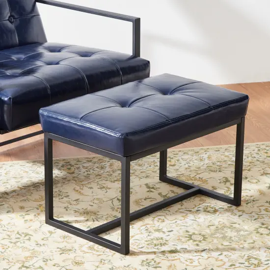 Set of 2 Modern Hunter Thick Leatherette Accent Chair & Accent Stool Blue {6}