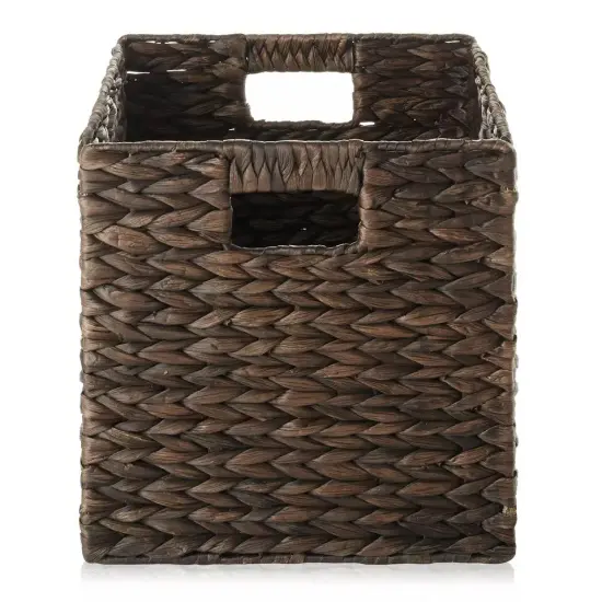 Set of 4 Hyacinth Storage Cubes, 10.5" Wicker Basket Bins for Shelves, Espresso {1}