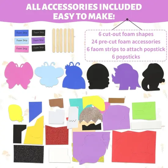 Make 6 Popstick Puppets Craft Kits for Kids, Foam Crafts, Story Time Toys for Ages 4+ Toddler {3}