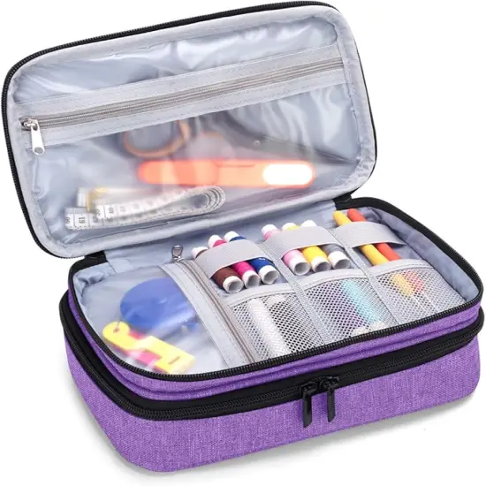 Sewing Accessories Organizer, Double-Layer Sewing Supplies Organizer for Needles, Scissors, Measuring Tape, Thread and Other Sewing Tools (NO Accessories Included), Purple {2}