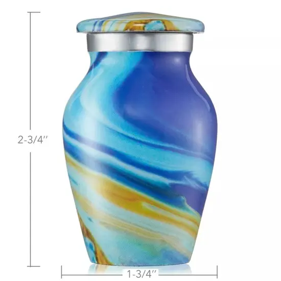 Keepsake Set of 4 Cremation Urns for Human Ashes, Blue Swirl with Velvet Case {2}