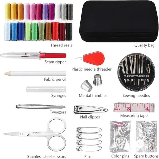 Sewing Kit with Case, 130 pcs Sewing Supplies for Home Travel and Emergency, Kids Machine, Contains 24 Spools of Thread, Mending and Sewing Needles, Scissors, Thimble,Measuring Tape {2}
