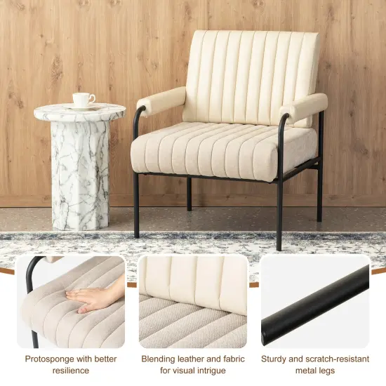 29.5"W Leatherette and Fabric Combination Armchair With Padded Arms Beige {3}