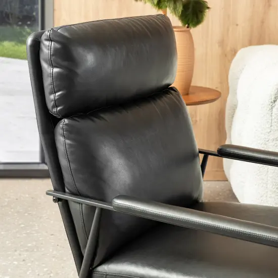 33.75"W Mid-Century Modern Leatherette Armchair With High Back and Padded Arms Set of 2-Black {3}