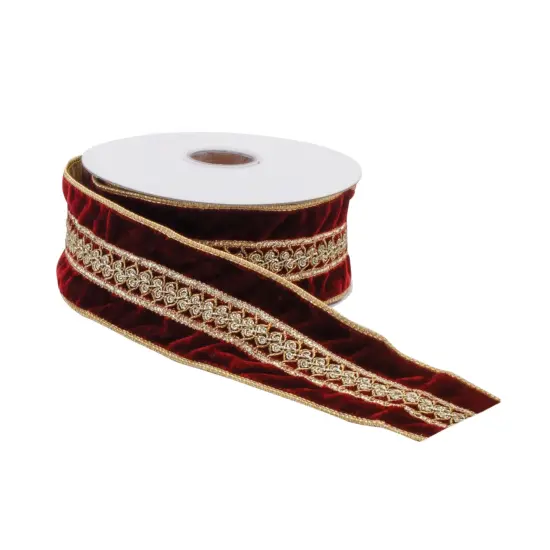 Melrose Royal Beaded Wired Craft Ribbon - 2.5" x 5 Yards - Red and Gold {3}