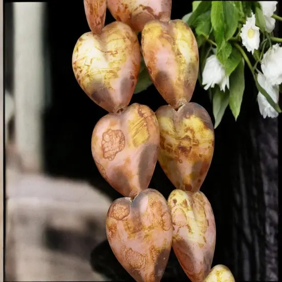 *6* 16mm Matte Crystal & Pink Picasso Heart Beads {3}