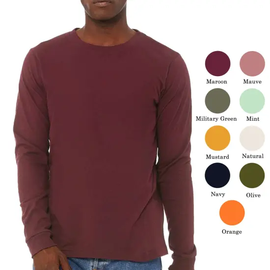 Bella + Canvas Long Sleeve T-Shirt, Men&rsquo;s Heavy Cotton Jersey Tee, Multicolor Maroon {7}
