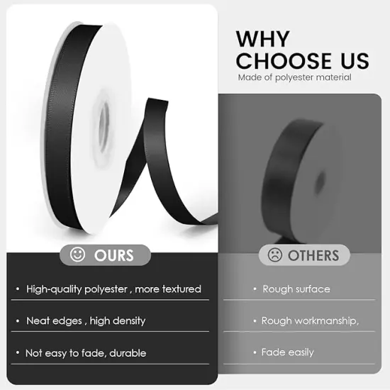 Solid Double Face Fabric Ribbon, 3/8" X 25 Yards, Polyester Satin Ribbons Perfect for Crafts, Gift Package Wrapping, Wedding Decorations, Baby Shower - Black {3}