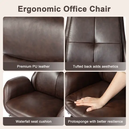Mid-Century Modern Coffee Leatherette Gaslift Adjustable Swivel High Back Office Chair with Footrest and Armrest {4}