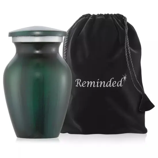 Small Mini Keepsake Cremation Urn for Human Ashes, Green with Velvet Case {1}