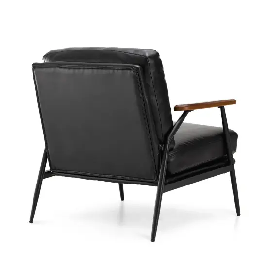 28"W Mid-century Modern Soft PU Leather Accent Armchair Set of 2-Black {5}