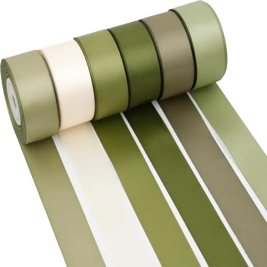 Sage Green Ribbon 1 Inch Moss Green Double Face Satin Ribbon 6 Rolls Sage Ribbon for Wedding Green Ribbon for Baby Shower Ribbon for Gift Wrapping Hair Bows Crafts - 60Yards {1}