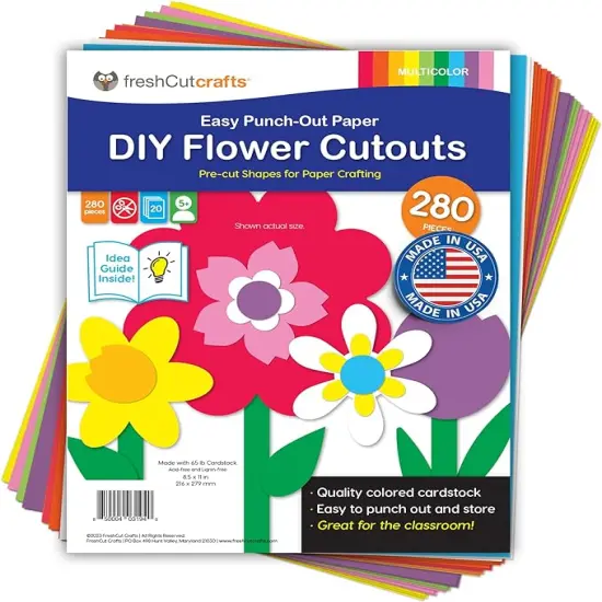 280 Pieces of DIY Flower Cutouts with IDEA Guide - 2-Sided Punch Out Tulips, Daisies, Daffodils, Flowers Ideal for Spring Craft Projects, and Mother's Day DIY Gift Craft {1}