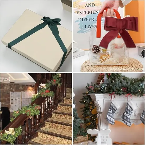 Burgundy Velvet Ribbon Double Faced 5/8 inch Continuous 20 Yards Use for Christmas Tree Ornaments, Gift Wrapping, Wreath Decoration, Wedding Boutonnieres, Handmade Crafts Bow Making {4}